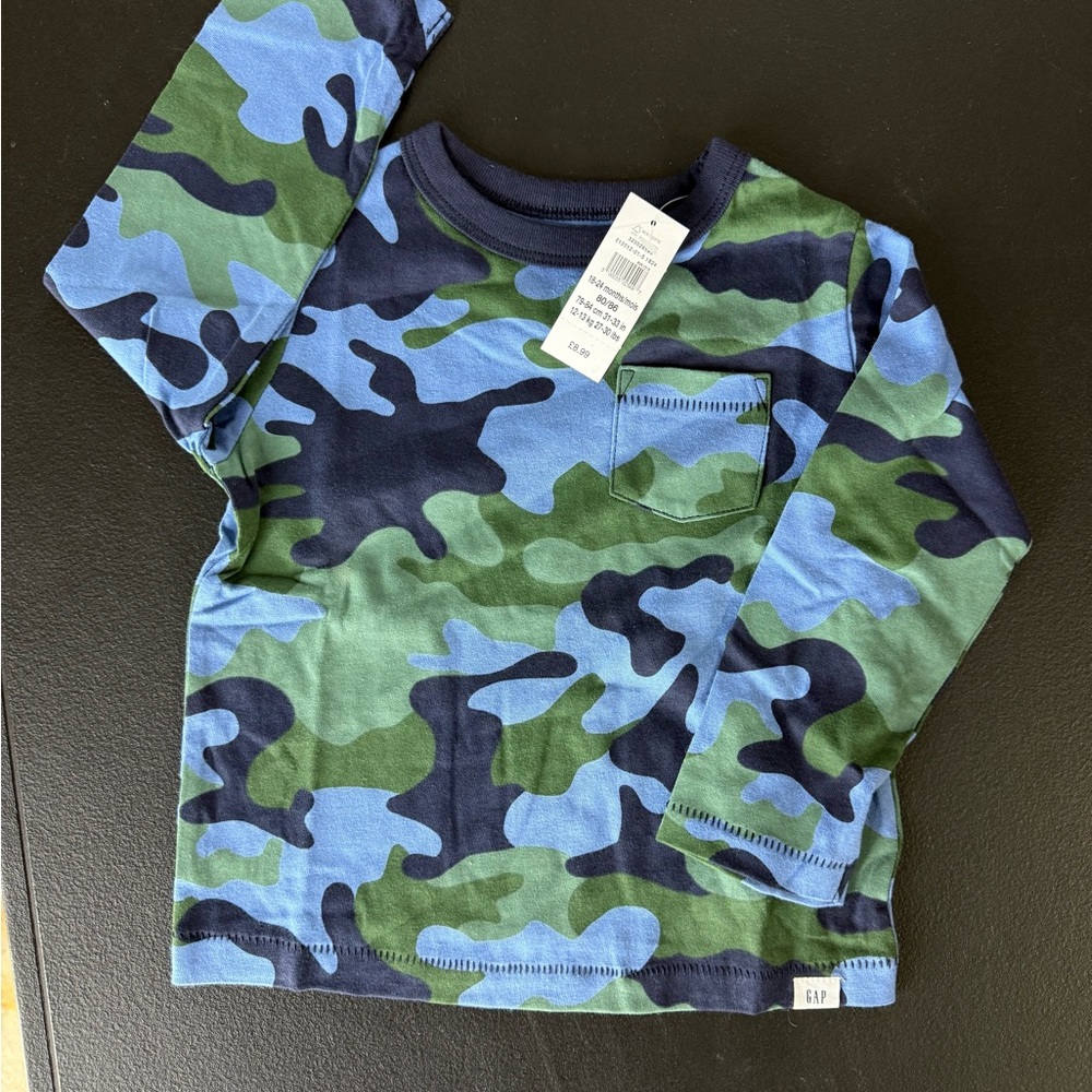 GAP Kids Camo Long Sleeve Shirt - Green and Blue Size 18-24 months